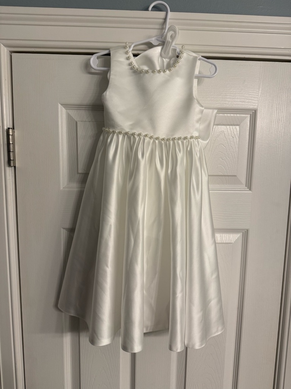 Flower Girls' Pearl-Trim ivory Satin Dress